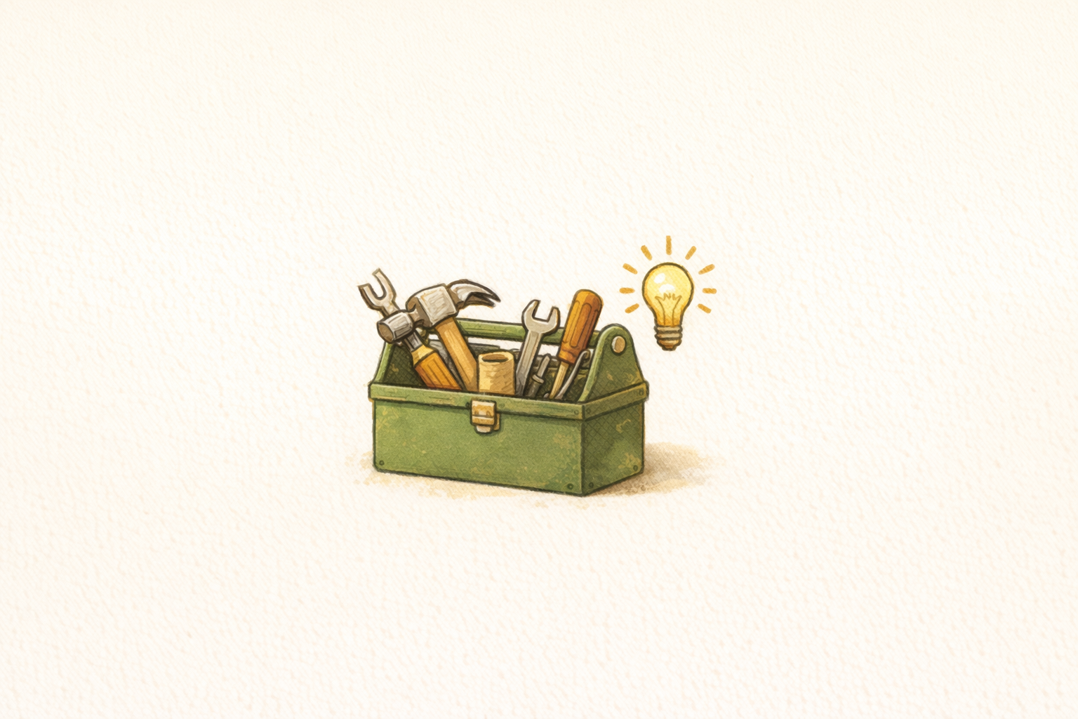 Illustration av verktygslåda och glödlampa
